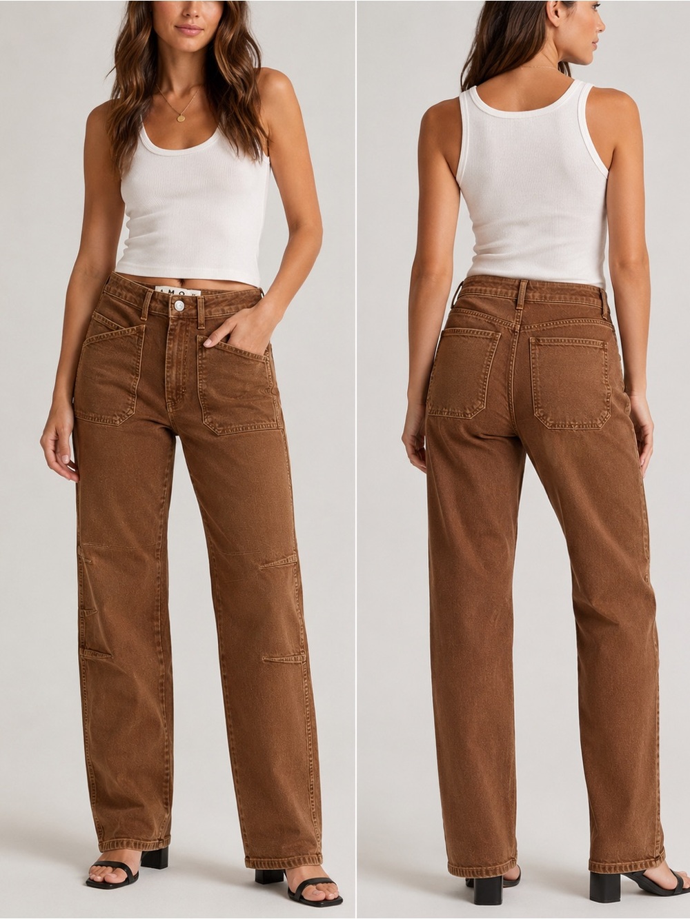 AMO Doris Utility Pants Women’s Size 25 Golden Brown High Rise Straight Leg USA